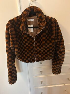 Brown & Black Checkered Teddy Jacket